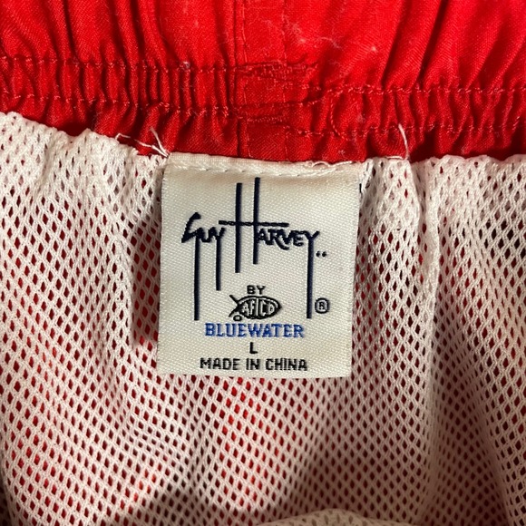 Guy Harvey BlueWater Men's Marlin Embroidered Swim Trunks Size L Red Elastic‎ - Picture 5 of 10